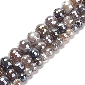 Electroplated Natural Botswana Agate Round Beads Strands, Faceted(128 Facets)