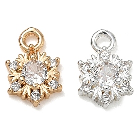 Brass Micro Pave Clear Cubic Zirconia Charms, Snowflake Charms