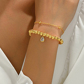 Brass Micro Pave Cubic Zirconia Milti-strand Breacelets, Charm Breacelets for Women, Teardrop