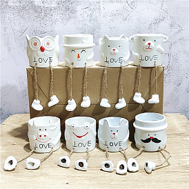 Cat/Owl/Frog Porcelain Flower Pots, Small Planter, Display Decorations, for Home Decoration