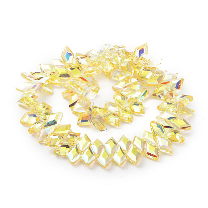 Electroplate Rhombus Glass Beads Strands, Faceted, Full Plated