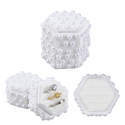 1коробки для хранения бархатных колец из поликарбоната, с имитацией жемчуга, шестиугольный