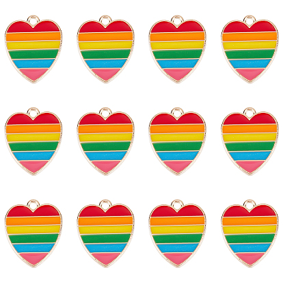 30 шт. Подвески из сплава эмали, золотой свет, сердце с радужной полосой