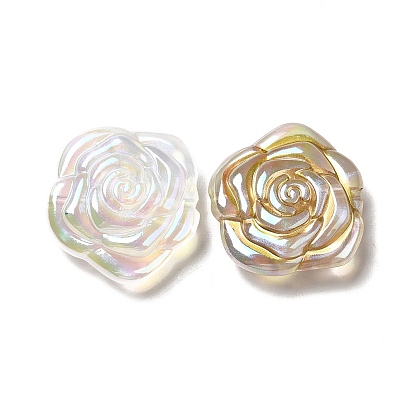 UV Plating Rainbow Iridescent Acrylic Beads, with Metal Enlaced, Rose