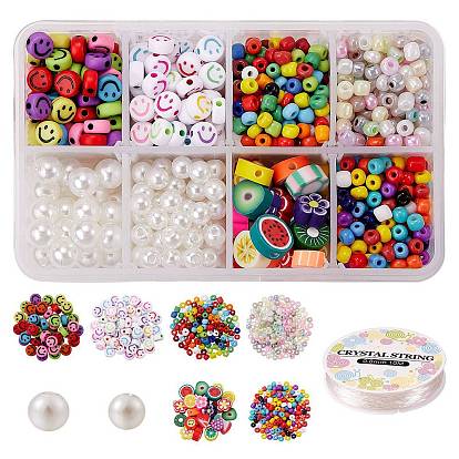 Runde Rocailles, mit abs 905Stk. Kunststoffperlenimitat und Polymerton-Acryl-Rundperlen, mit rundem kristallelastischem Stretchfaden, für Armbänder Edelsteinschmuck Herstellung Perlen Handwerk