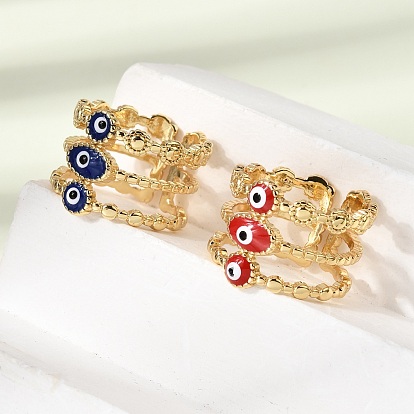 Латунные эмалированные кольца-манжеты с открытым глазом и символом сглаза для женщин, стойки покрытие, долговечный, без свинца и без кадмия, реальный 18 k позолоченный