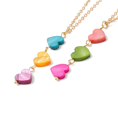 Natural Shell Heart Pendant Necklace with 304 Stainless Steel Chains for Women, Golden