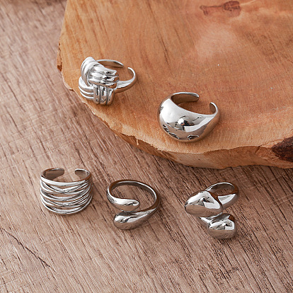 Irregular 304 Stainless Steel Cuff Open Rings for Women