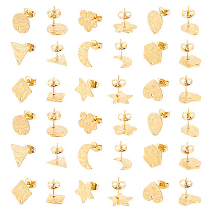 18 шт 9 стиль 304 серьги-гвоздики из нержавеющей стали, с отверстием и ушными гайками, шестиугольник и звезда и ромб и треугольник и цветок