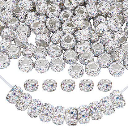 Бусины ручной работы из полимерной глины с крупными отверстиями, украшенные стразами, с латунными сердечниками с серебряным покрытием., рондель