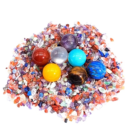7 Chakra Natural Gemstone Healing Stones Sets, Ball & Tumbled & Chips Shape Reiki Stones, Pendulum for Energy Balancing Meditation Therapy
