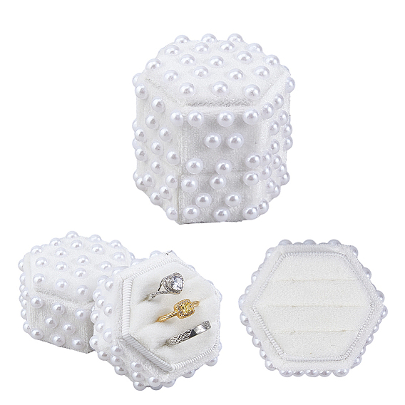 1коробки для хранения бархатных колец из поликарбоната, с имитацией жемчуга, шестиугольный