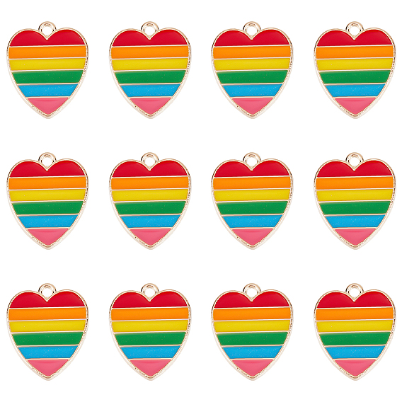 30 шт. Подвески из сплава эмали, золотой свет, сердце с радужной полосой
