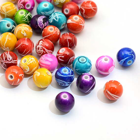 Spray Painted Drawbench Acrylic Round Beads, 10mm, Hole: 2mm, about 900pcs/500g