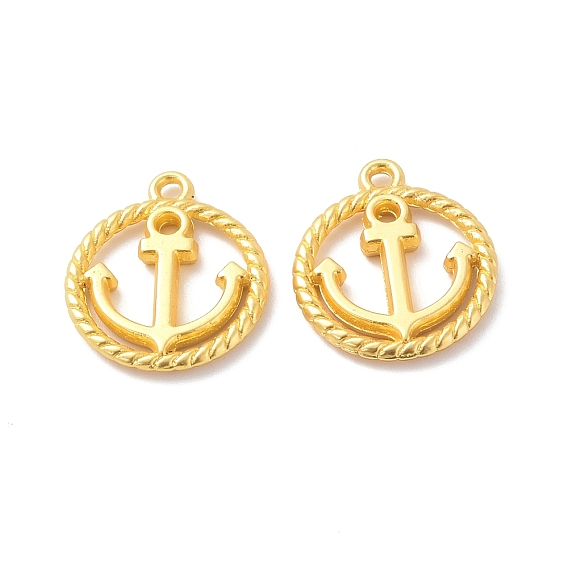 Rack Plating Alloy Pendants, Cadmium Free & Lead Free & Nickle Free, Round Ring with Anchor Charm