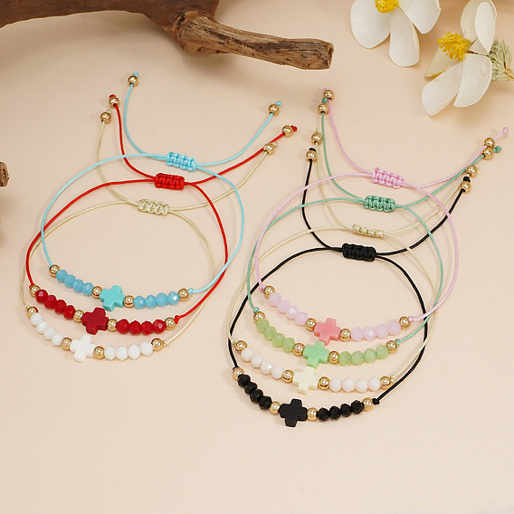 Браслеты из стеклянных бус в стиле бохо, крестик для женщин