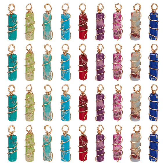 36шт. 9 цвета окрашенная синтетическая императорская яшма медная проволока обернутая подвесками, колонка прелести, реальный 18 k позолоченный