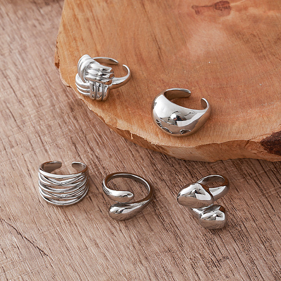 Anillos abiertos de acero inoxidable irregulares para mujer