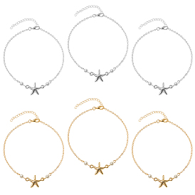 6 шт. 2 браслеты на ногу из сплава морской звезды и пластикового жемчуга, браслеты на лодыжку с цепочками для женщин