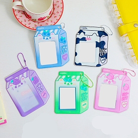 Plastic Photocard Sleeve Keychain, with Ball Chains and Rectangle Clear Window, Milk Box Shape