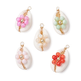 5 шт. 5 стили крашеные натуральные пресноводные ракушки бусины цветы медная проволока обернутые натуральные ракушки каури подвески, разноцветные