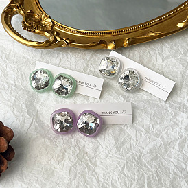 925 Silver Fashionable Small Diamond Geometric Square Stud Earrings - Creative, Resin, Girl.