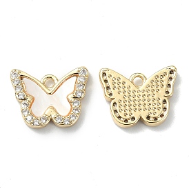 Brass Micro Pave Cubic Zirconia Charms, with Shell, Butterfly Charm