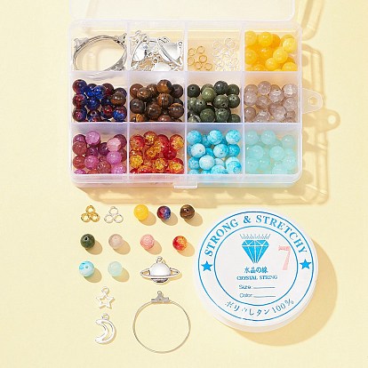 Kit de fabrication de bracelet de boucle d'oreille diy planète, y compris pierres naturelles mélangées et perles rondes en verre, pendentifs en alliage étoile et lune, 316 découvertes de boucles d'oreilles en acier inoxydable chirurgical
