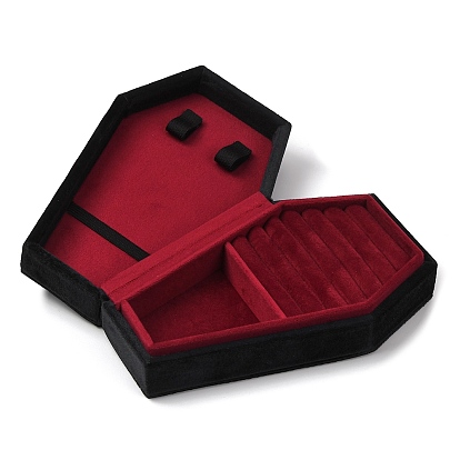 Boîtes de rangement de bijoux en velours en forme de cercueil, coffret à bijoux pour boucles d'oreilles, Anneaux, stockage de colliers