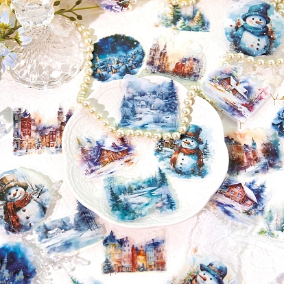 20Pcs Christmas PET Waterproof Self-Adhesive Stickers, Winter Decals for DIY Photo Album Diary Scrapbook Decoration