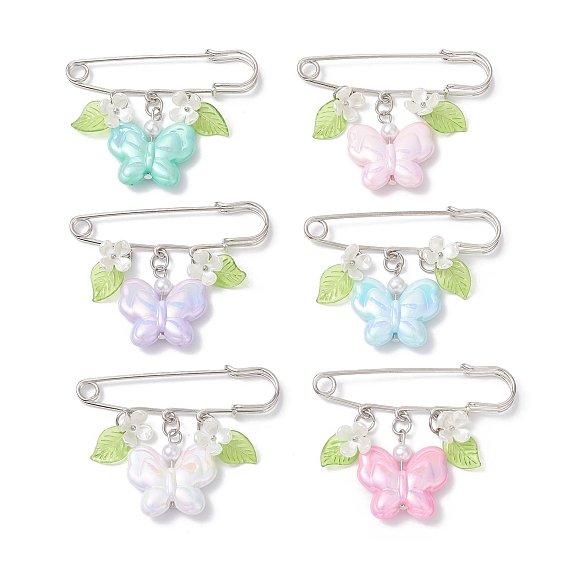 Акриловая бабочка с цветочными подвесками-булавками для килта брошь, с железными булавками, платина