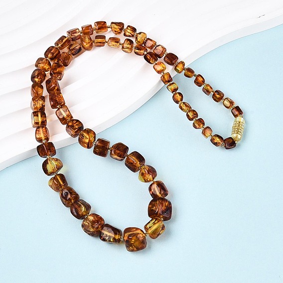 Натуральные янтарные самородки, ожерелья из бисера с градуированными узорами, с овальными латунными винтовыми застежками, золотые
