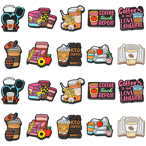 20Pcs 10 Styles Coffee Theme Food Grade Silicone Focal Beads