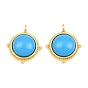 Dyed Synthetic Turquoise Pendants, Brass Half Round Bezeled Charms, Long-Lasting Plated, Cadmium Free & Lead Free, Rack Plating, Deep Sky Blue