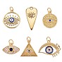 6Pcs 6 Style Brass Micro Pave Cubic Zirconia Pendants, Long-Lasting Plated, with Enamel, Cadmium Free & Lead Free, Mixed Shapes