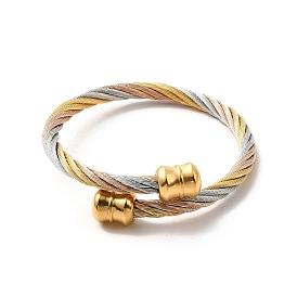 304 bracelet de manchette ouvert en corde torsadée en acier inoxydable, bracelet torque perlé calebasse pour femme