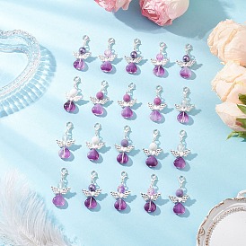 20шт стеклянные подвесные украшения, ангел в форме сердца, с застежками-карабинами из сплава и сплава