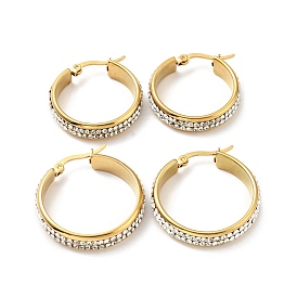 Crystal Rhinestone Hoop Earrings, Vacuum Plating 201 Stainless Steel Earrings with 304 Stainless Steel Pins for Women
