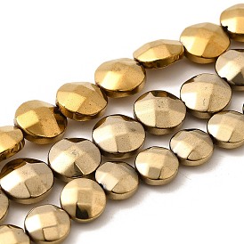 Гальванические нити из синтетических немагнитных гематитовых бусин, двусторонний граненый, плоско-круглые