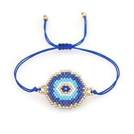 Friendship Evil Eye Loom Pattern Seed Beads Bracelets for Women, Adjustable Nylon Cord Braided Bead Bracelets