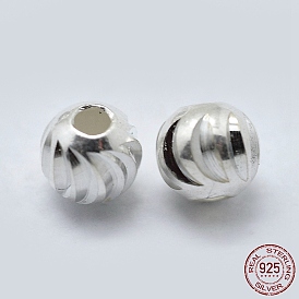 925 Sterling Silver Corrugated Spacer Beads, Round