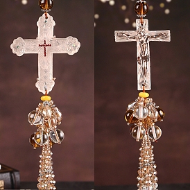 Крест с кисточкой стеклянная подвеска украшения, для украшения внутреннего зеркала автомобиля