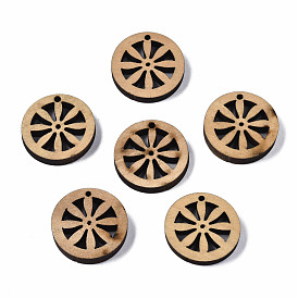 Undyed Natural Wooden Pendants, Ring with Flower