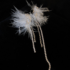 925 Silver Needle Personality Asymmetrical Feather Butterfly Rhinestone Tassel Earrings Exaggerated Temperament Senior Earrings Female