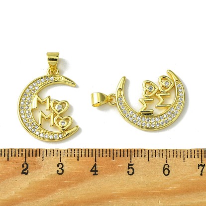 Mother's Day Real 18K Gold Plated Brass Micro Pave Clear Cubic Zirconia Pendants, Word Mom