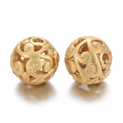 Brass Beads, Long-Lasting Plated, Matte Style, Hollow Round