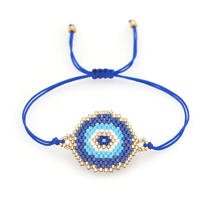 Friendship Evil Eye Loom Pattern Seed Beads Bracelets for Women, Adjustable Nylon Cord Braided Bead Bracelets