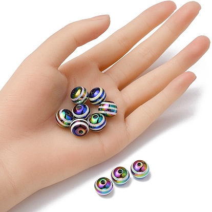 10Pcs Stripe Resin Beads, AB Color, Rondelle