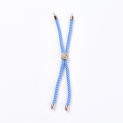 Nylon Twisted Cord Bracelet Making, Slider Bracelet Making, with Brass Findings, Cadmium Free & Lead Free, Long-Lasting Plated, Tree of Life, Light Blue