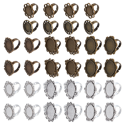 32шт. 8 стили винтажное регулируемое железное кольцо в форме цветка компоненты сплав кабошон оправа
